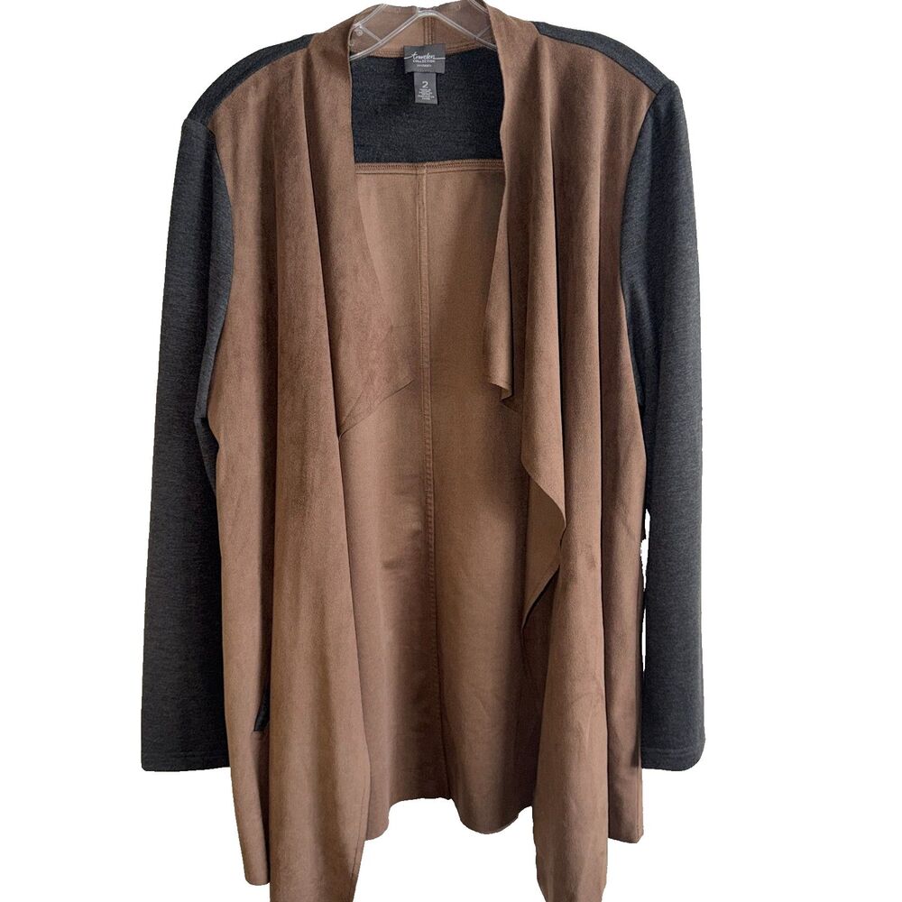 Chicos Large 2 Women Long Sleeve Open Front Cardigan Faux Suede Granola Western